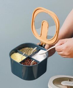 4 In 1 Partition Kitchen Seasoning Spice Box with Spoons Random Colours