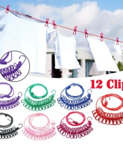 Clip & Hang 185CM Portable Clothesline With (12) Clip - Elastic, Windproof & Eco-Friendly for Travel & Home Use
