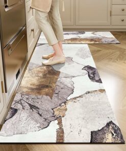 2 Pieces Modern Gold Kitchen Runner Mats Non-Slip Abstract Kitchen Mat Set