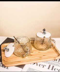 450Ml Cute Mug With Lid Spoon Heat-Resistant Glass Water Cup