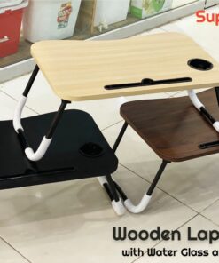 Fine Quality Foldable Wooden Laptop Table with Glass and Mobile Holder