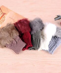 Fashion Winter Women Gloves Plush Faux Fur Knitting Wool Keep Warm Short Mitten Fingerless Girl Half Finger Touch