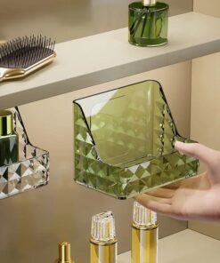 Chic Diamond Pattern Wall-Mounted Makeup Organizer - No-Drill, Easy Install, Clear Acrylic Cosmetic Storage Box for Bathroom & Vanity - Perfect for Lipstick, Skincare, Jewelry, and Accessories