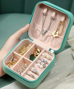 Portable Mini Faux Leather Jewelry Box for Rings, Earrings, Necklaces - Contemporary Style, Rectangular Desk Organizer with Drawers, Zipper Closure, Multi-Purpose Storage Case for Home & Travel