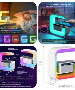 RGB Table Lamp, Hi-Fi Bluetooth Speakers, Atmosphere Lamp with Wireless Charger, Color Changing Lamp with Alarm Clock, G Speaker Streaming Light, Mood Lighting/Gifts for Bedroom Home Decor