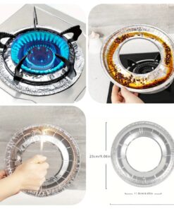 10 Pcs  Disposable Aluminum Covers for Gas Stove Burners, Featuring Oil-Resistant Stickers And Heat-Proof Protection.