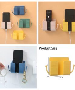 1pc Adhesive Wall Mount Phone Holder With Hooks Storage Box Mobile Phone Remote Control Storage Box For Bedroom Kitchen