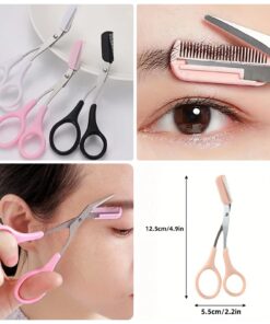 Stainless Steel Eyebrow Trimmer Scissors with Built-in Comb, Precision Handheld Facial Hair Trimmer, Unscented, Ambidextrous Design for Perfect Eyebrows