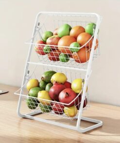 2 Layer Metal Storage Basket - Versatile Organizer for Fruits, Vegetables, Spices & More - Stackable & Removable Design for Kitchen, Bathroom & Home Decor, Basket Storage, Shelf Baskets