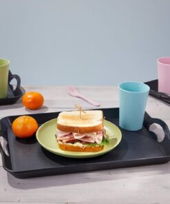 Black Plastic Serving Tray With Handles For Eating Decorate Serving Tray