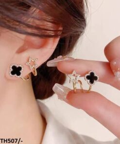 Elegant & Cute Black Four-Leaf Flower Stud Earrings for Women – Stylish & Lightweight, Perfect Accessory for Daily Wear, Special Occasions, and Party Looks – Fashionable Gift Idea for Ladies