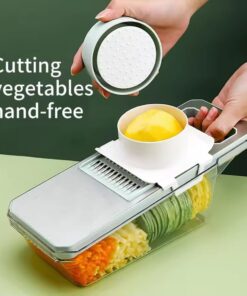 5 in 1 Manual Shredding and Vegetable Cutter Convenient and Adjustable Vegetable Slicer Stainless Steel with Drain Basket