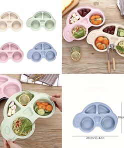 Plastic Cartoon Car Shaped Dining Plate With Grid Design, Home Dining Plate, Food Grade PP Reusable Dining Plate  (One Spoon & chopsticks 🥢)