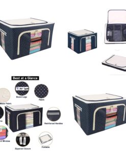 Fauji Clothes Metal Rod Storage Bag Organizer with Thick Fabric Visible Steel Frame Moisture Proof Storage Box