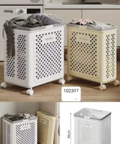 Folding laundry basket with wheel