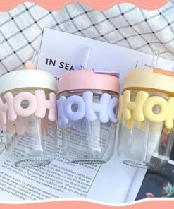 400ML Cute Girl Transparent Glass Heat Resistant Water Bottle