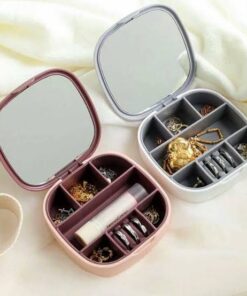 Mini Portable Travel Cosmetic and Jewelry Storage Box Organizer with Mirror