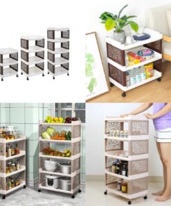 5 layer Multifunctional Trolley Cart, Floor Standing Plastic Storage Shelf, Kitchen Bathrooms Storage Rack
