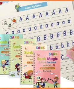 4pcs - 4pcs Sank Magic Practice Books Set with 10 Refills and 1 Pen Gripper