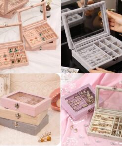 Multipurpose Glass Jewelry Box with Removable Compartments and Transparent Lid