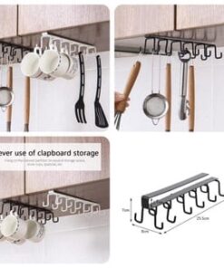 Multipurpose 6 Iron Hook Under Cabinet Mug Holder Storage Hooks for Shelf Cup Holder (Double Mug Patti)