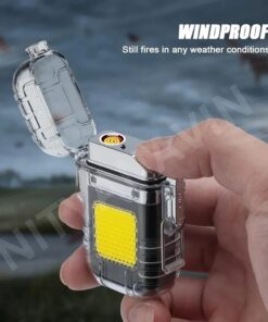 Usb Rechargeable Electric Lighter 3 Modes Cob Flashlight