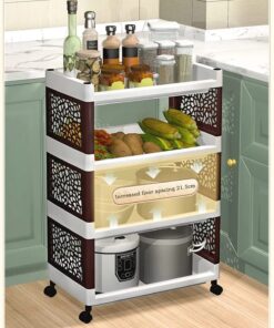 4 Layer Multifunctional Trolley Cart, Floor Standing Plastic Storage Shelf, Kitchen Bathrooms Bathroom Storage