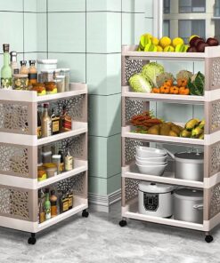 5 Layer Multifunctional Trolley Cart, Floor Standing Plastic Storage Shelf, Kitchen Bathrooms Bathroom Storage