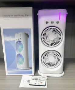 Rechargeable Double Rotating Cool Spray Fan Air Conditioning Fan, Mini Evaporative Air Cooler, Double Mouth Air Conditioning Fan with Mist Spray | Air Cooling Fan for Desk, Nightstand, or Coffee Table