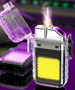 Electric Lighter USB Rechargeable Dual Arc Lighters, Cool Plasma Lighter with Transparent Shell & flash Light