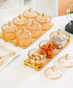 Multi purpose 3 Bowl & 1 Tray Set  Serving Plate for Dried Fruits And Snacks, Bowl for Sweets And Nuts, 3 Spice Containers with Grid, Spice Jars