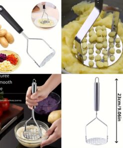 Stainless Steel Pusher/Potato Masher With Broad Mashing Plate For Smooth Mashed Potatoes Fruit Vegetable Tools Press Crusher