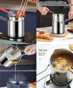 Compact Stainless Steel Fryer with Handle & Filter Basket - Perfect for Tempura, French Fries & More - Portable Mini Cooking Pot for Home Kitchens