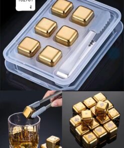Reusable 6pcs stainless steel ice cube set with tong