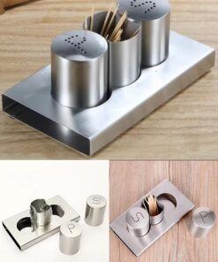 Stainless steel salt and pepper and tooth pic holder