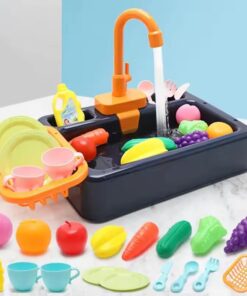 Kids Kitchen Electric Sink Playset, Automatic Circulating Water Outlet, Educational Cleaning Toys