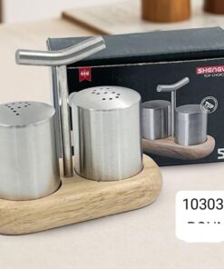 Salt and pepper stainless steel wood stand