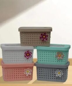 Multipurpose flower Storage Basket Vanity Storage Organizer With Lid    (Small size)
