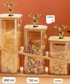 Pcs jar set glass with wooden stand