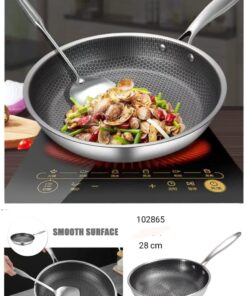 Frying Pan Non-coated Stainless Steel NonStick Pan Multi-functional Thickened Honeycomb Pot Gas Induction Cooker. 28cm