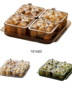 4  Grids Divided Snack Serving Bowl With Lid And Tray Dried Fruit Plate
