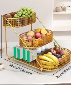 3layer golden fruit basket iron merterial