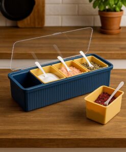 4pcs Detachable Spice/Masala Rack/Box with Spoon and Transparent LID Cover