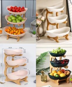 3layer serving fruit plate plastic tray  and wooden stand