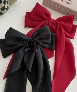 Elegant Bow Ribbon Hair Clip Fashion Simple Solid Satin Spring Clip Hair Pin Retro Headband with Clips Girls Hair Accessories