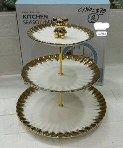 Cake decor ceramic plate with golden stand