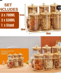 6pcs glass jar set with wooden stand