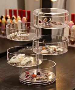 4 Layer Rotating Jewelry Storage Box Makeup Storage Rack Bracelet Earring Round Plastic Organizer Boxes Holder Display