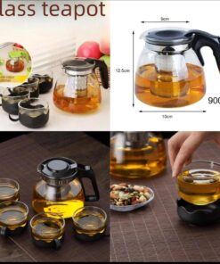 Heat resistant glass tea pot 900ml high temperature kettle stainless steel filter liner 4pcs cup and kettle set