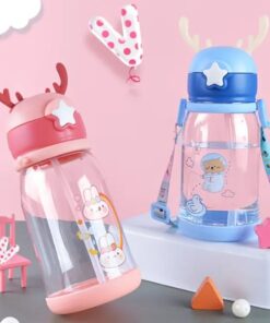 Kids Sipper Water Bottle with Straw Strap And Stricker Sipper Water Bottle Plastic Bottle